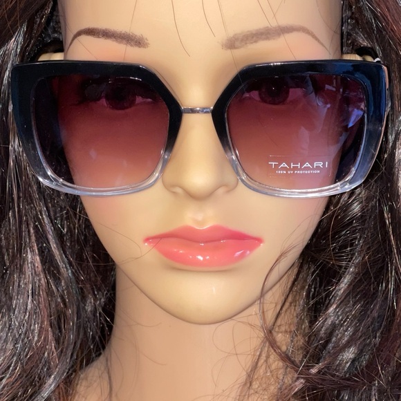 TAHARI Bridge Geometric Sunglasses In Black 100%UV Protection - Picture 1 of 12